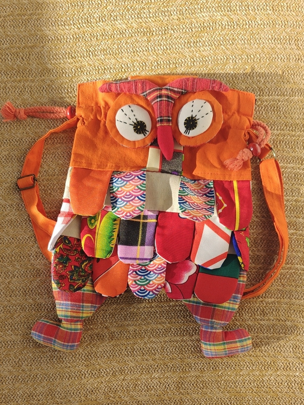 Handmade Orange Owl Crossbody Bag